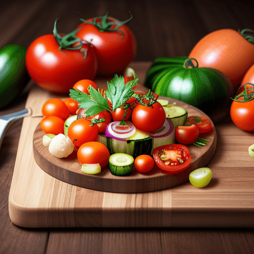 AI generated: food on a wooden cutting board,
tomatoes, zucchini, carrots, onions,
8K, food photography, studio li...