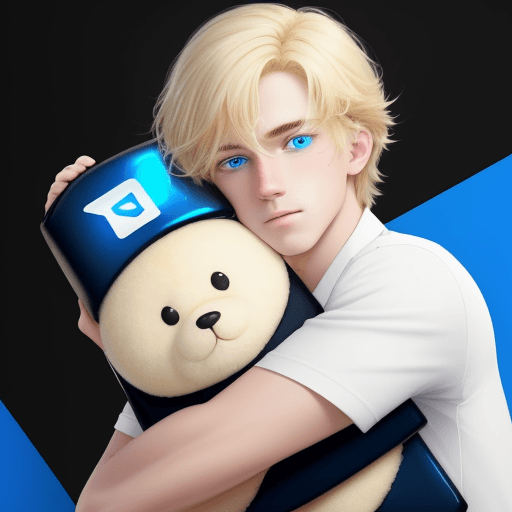 AI generated: a logo for a YouTube channel. A boy and with blond hair with blue eyes, white skin, he is hugging ho...