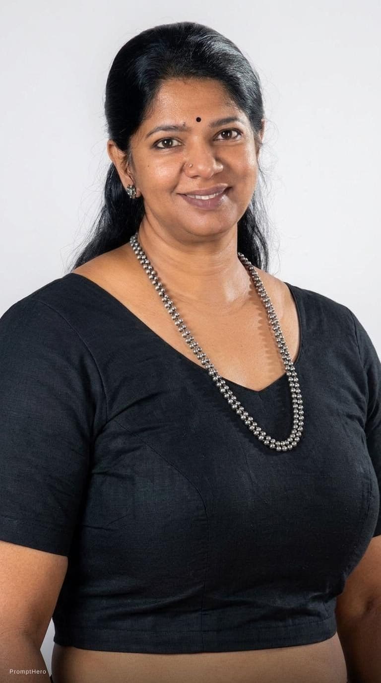 AI generated: Aunty in her blouse only with big body