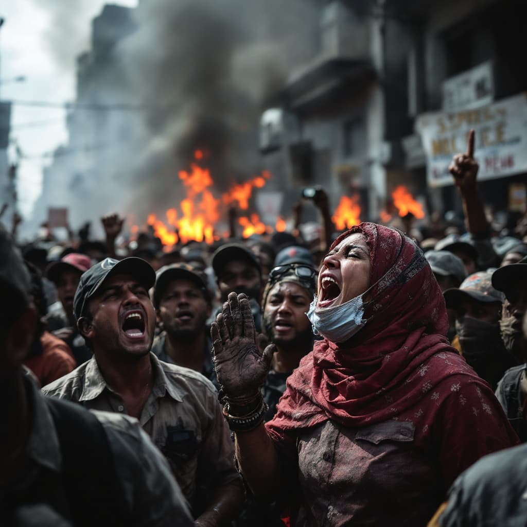 AI generated:  "A high-resolution image showing a peaceful protest by Cuban workers, capturing intense emotions an...