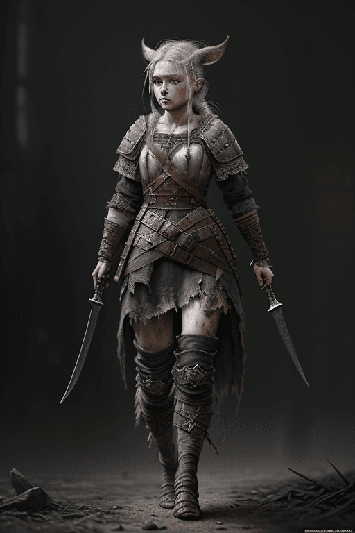AI generated: detailed full body concept art illustration, dark soft focus, plague style oil painting on canvas of...