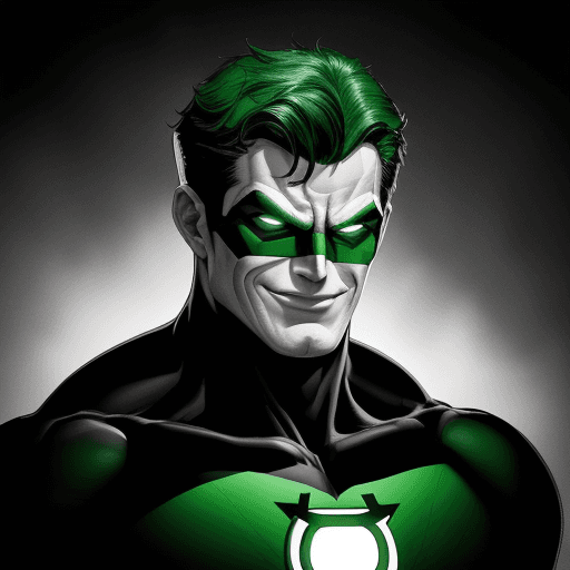 AI generated: A striking black and white portrait of the Green lantern, with only his vibrant red smile standing o...