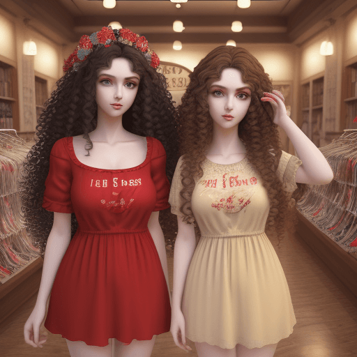 AI generated:  Beautiful, 3D two woman in Red Sea has fulfilled plate text dress, casual clothes, long, dark, curl...