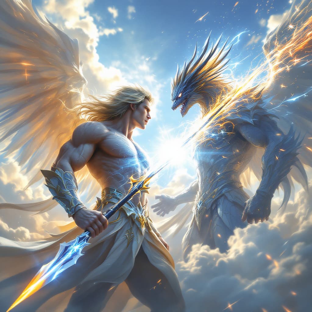 AI generated: A breathtaking, high-stakes battle in the sky, where the adult hero faces off against the villain in...