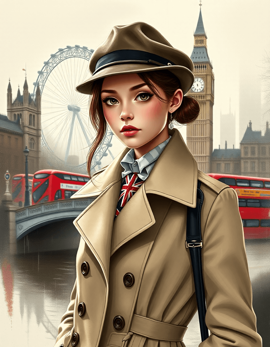 AI generated: A refined and elegant portrait of a girl embodying the essence of London, blending traditional Briti...