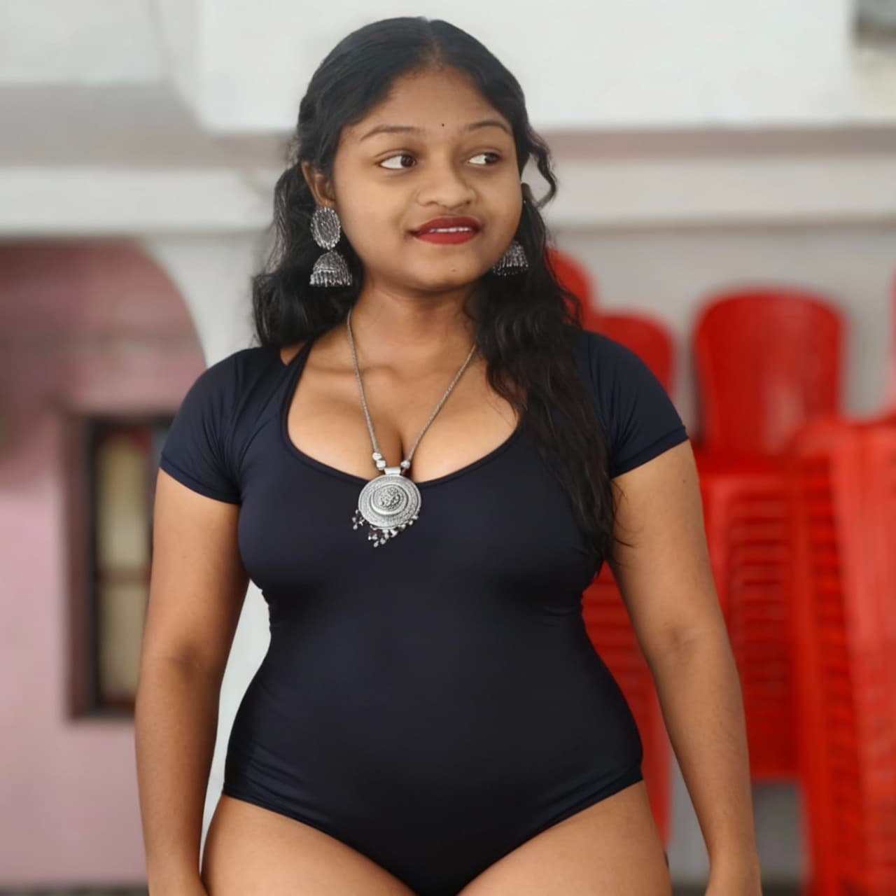 AI generated: looking tight body, swimming dress, tshirt, looking big chest,big hips