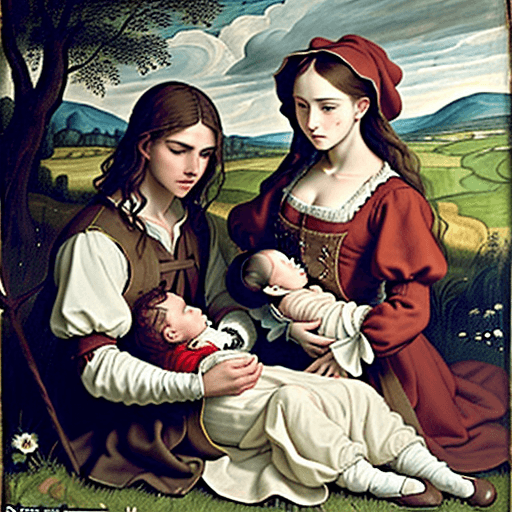 AI generated: "Create a Renaissance-inspired painting depicting a pastoral scene with a dramatic and moody atmosph...