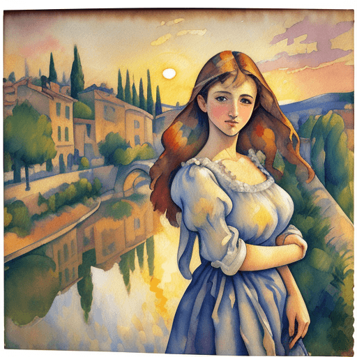 AI generated: a stunning watercolor painting on canvas of a beautiful woman, in the style of Paul Cézanne :: 4 Aix...