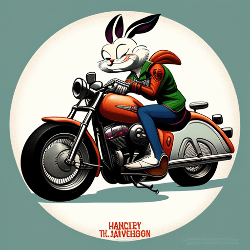 AI generated: Bugs Bunny with harley davidson jacket, vintage graphics, digital animation, only Bugs Bunny in the ...
