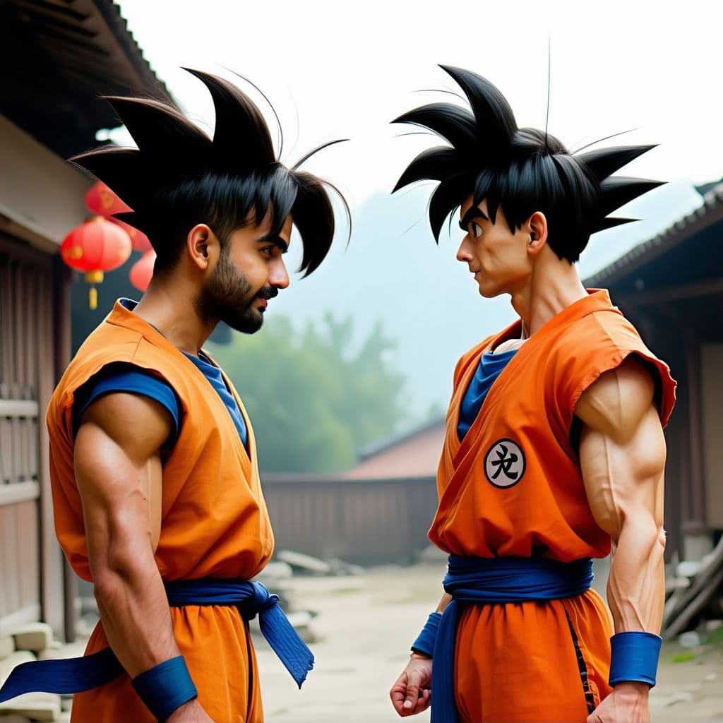 AI generated: archit prakash indian man meets goku, high quality. america