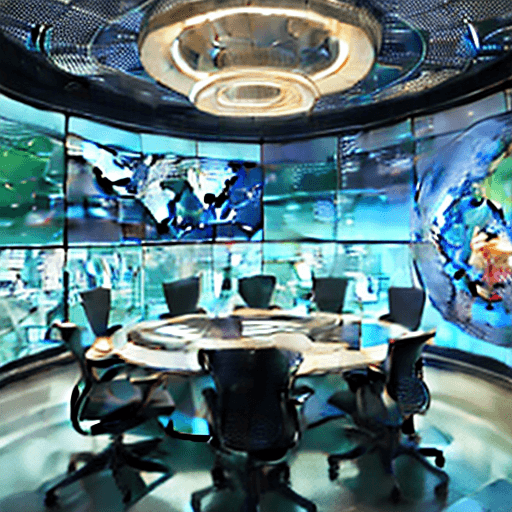 AI generated: High-resolution, futuristic office environment with a warm, humanized atmosphere. The space is fille...