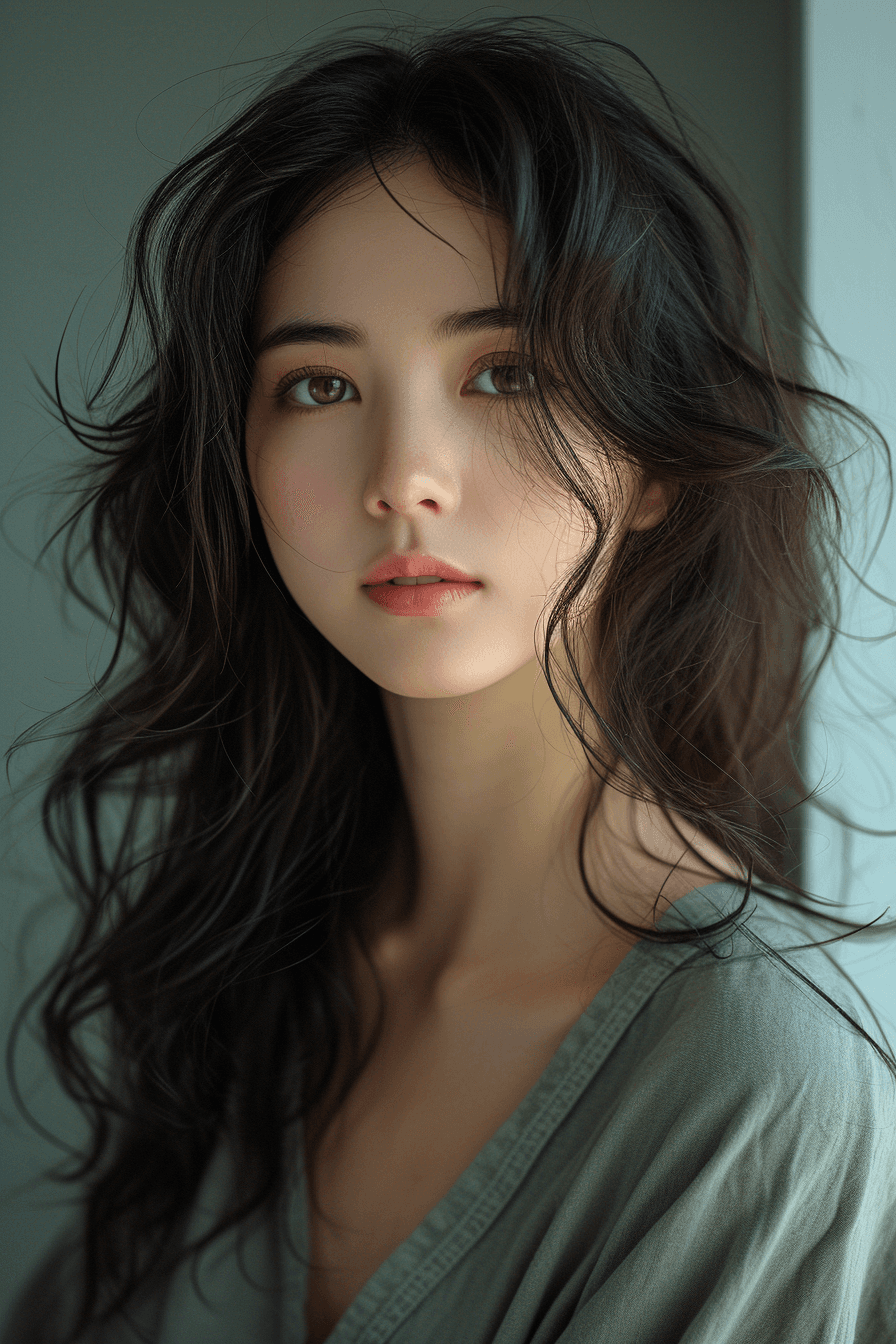AI generated: asian attractive woman with her hair curled, in the style of samyang af 14mm f/2.8 rf, oshare kei, d...