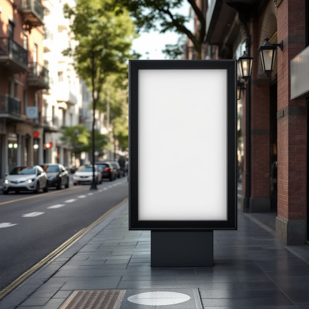 AI generated: Foto de mochkops, mockups sao quadros para eu implantar minha marca nas ruas com luzes especiais nas...