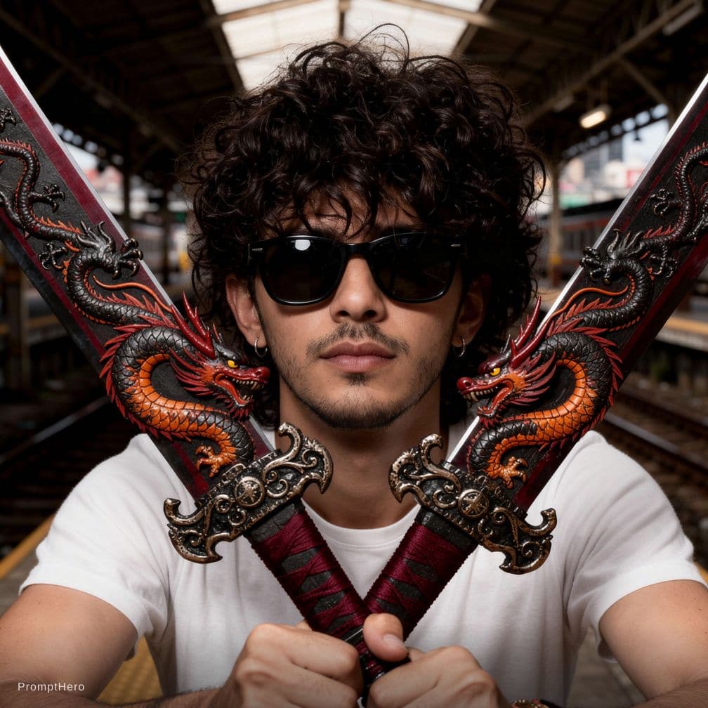 AI generated: the swords of the dragonborn, in the style of neo-traditional japanese, magali villeneuve, close-up ...