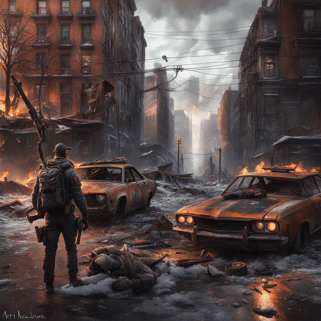 AI generated: inspired by the Pc game "the Division ", various dystopian scenes in New York,Christmas,fight scene,...