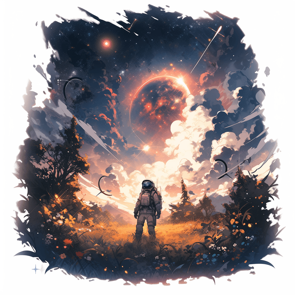 AI generated: jonah m art design, in the style of space art, crisp neo-pop illustrations, nature painter, smokey b...