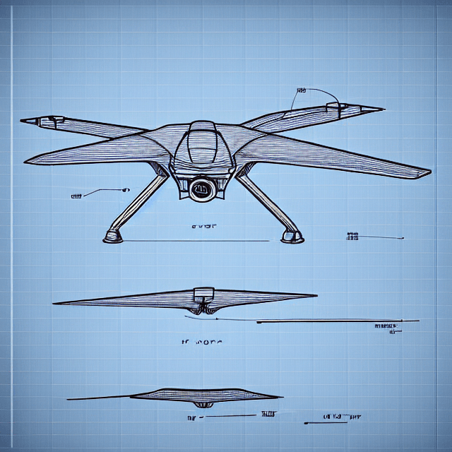AI generated: technical drawing, blueprint, schematic::1.5 dron  fighter ,papiro paper background, detailed --s 12...