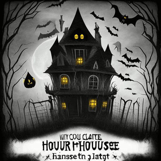 AI generated: create a dark themed witchy halloween advertisement for a haunted house 
