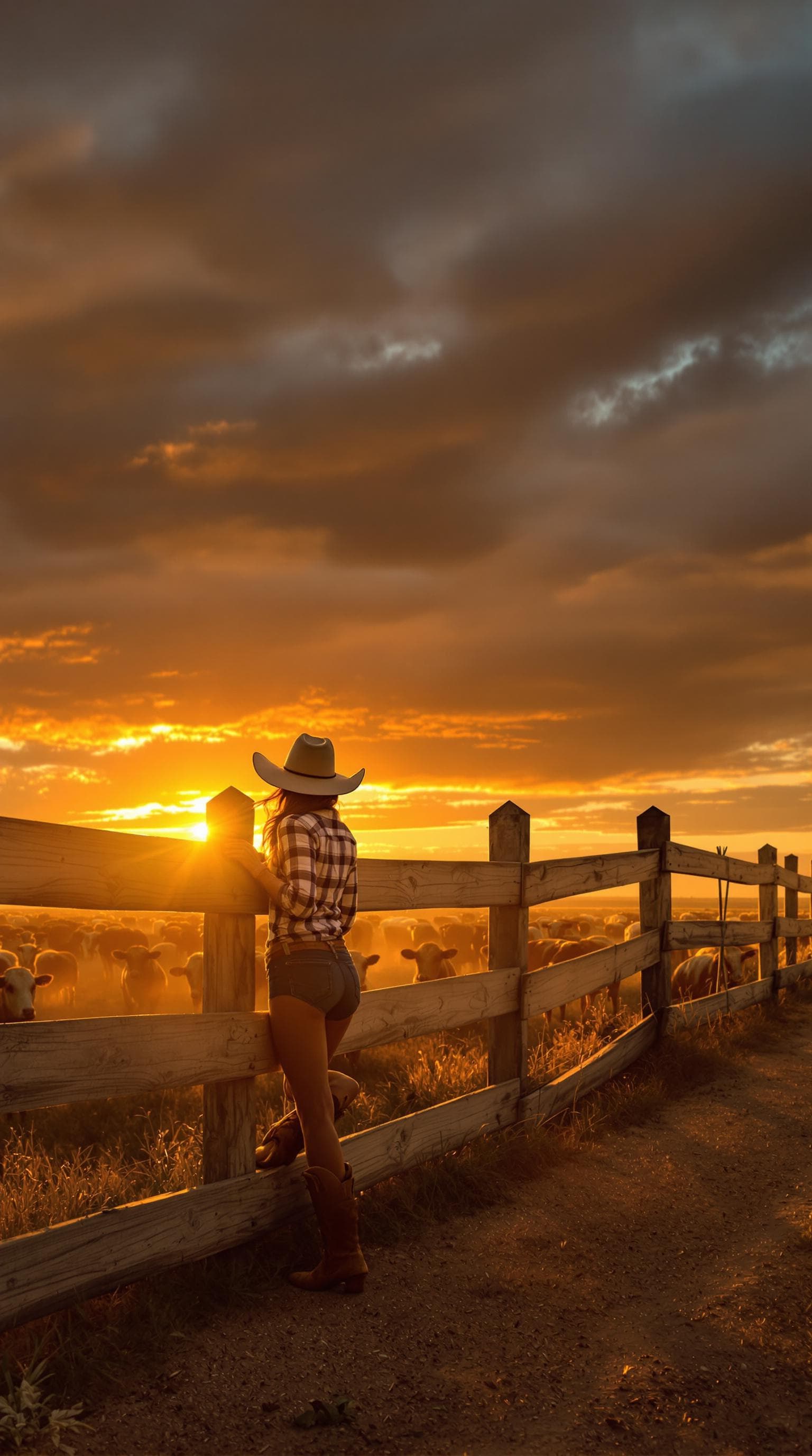 AI generated: The same country woman [brief description of her key features] standing by a wooden fence on a vast ...