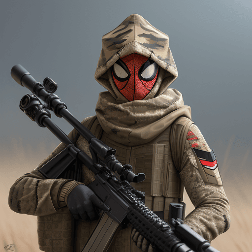 AI generated: Clever chettah wearing camouflage and sniper gear, holding a sniper rifle, anthropomorphic, costume ...