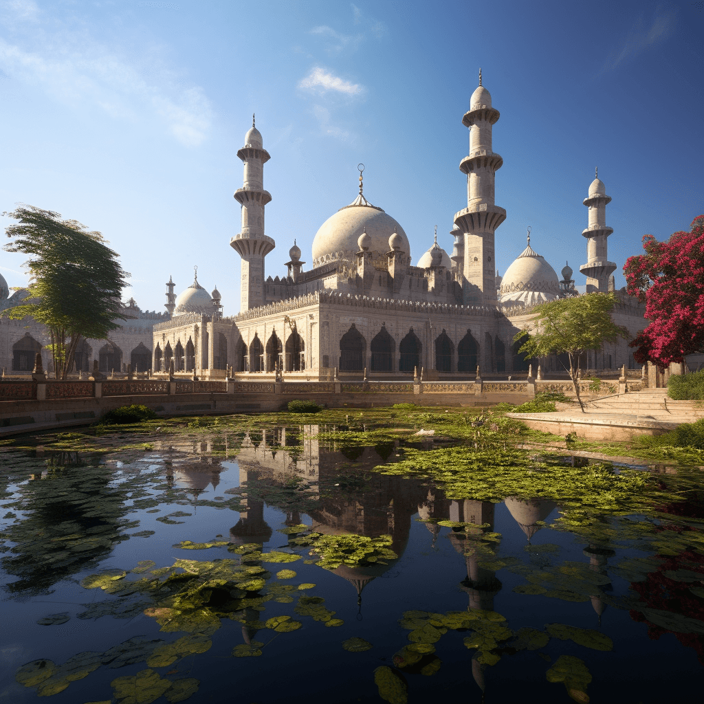 AI generated: There is a pond next to the mosque, trending on artstation, sharp focus, studio photo, intricate det...