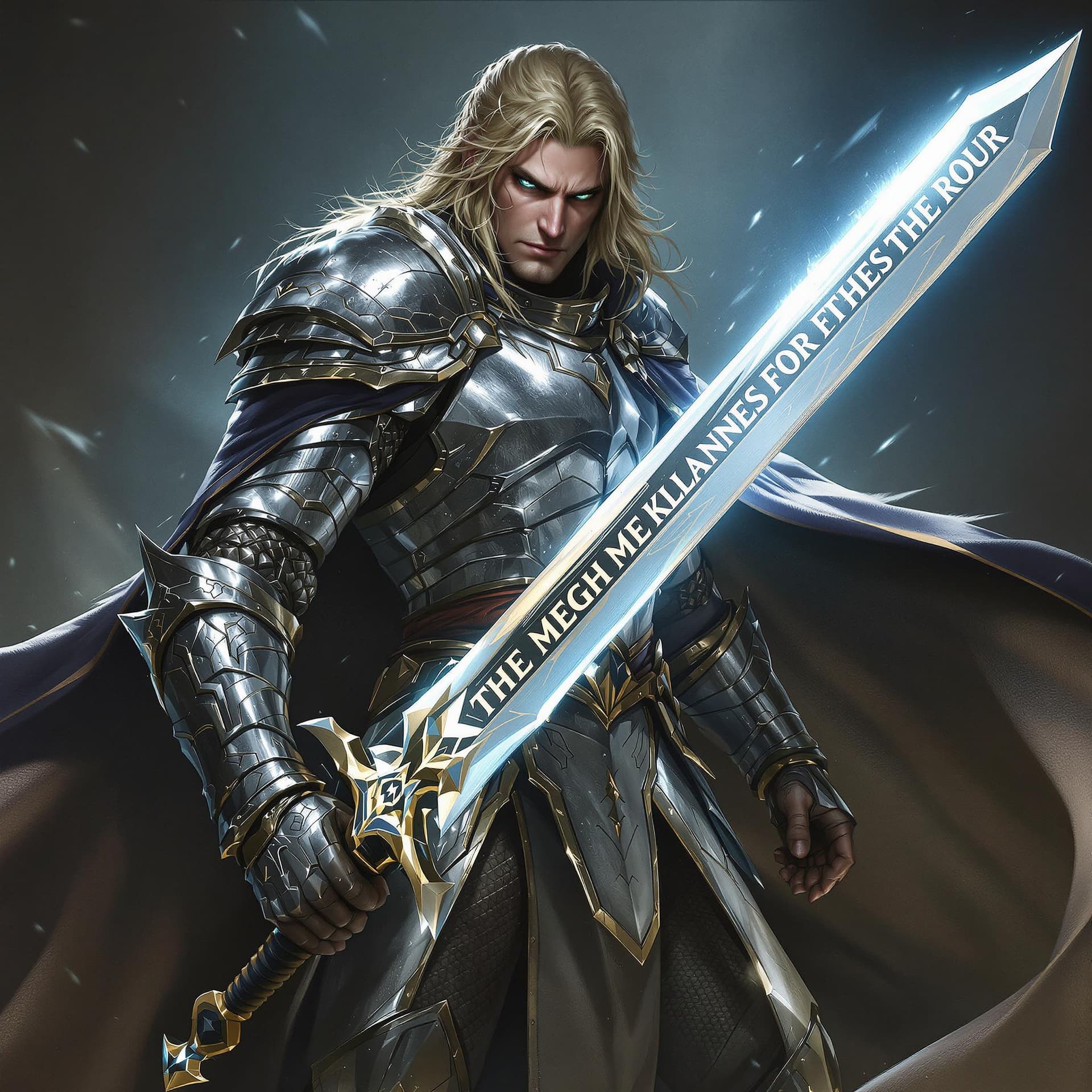 AI generated: A fearless swordsman, clad in shining silver armor, holding a massive two-handed sword, battle-ready...