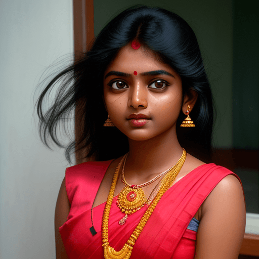 AI generated: To capture the essence of a South Indian Tamil girl in the 90s with a dynamic composition reminiscen...