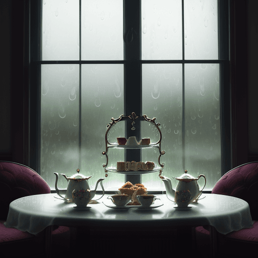 AI generated: Enchanted Afternoon Tea: Steam and Raindrops on the Window