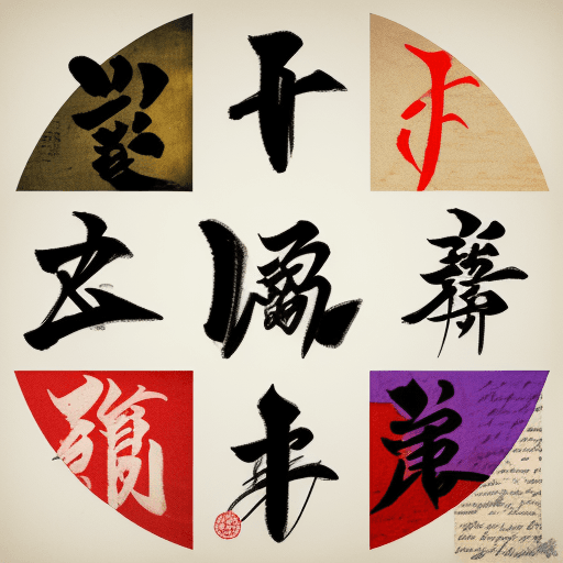 AI generated: An experimental calligraphy on the theme of ikigai, completely free letters, expressionist understan...