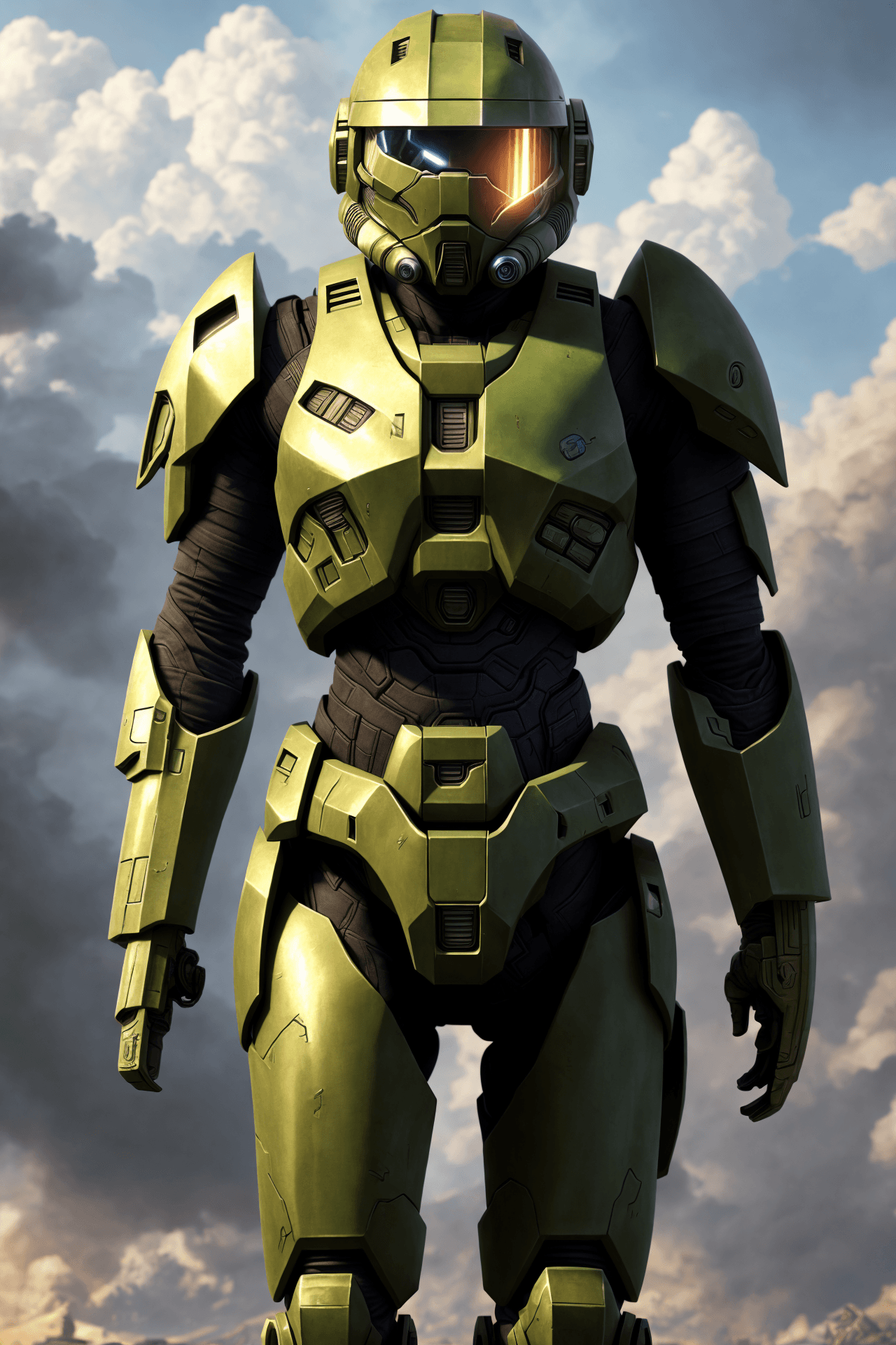 AI generated: Master Chief from the game Halo holding a beer mug and a galactic war on the background, beautiful h...
