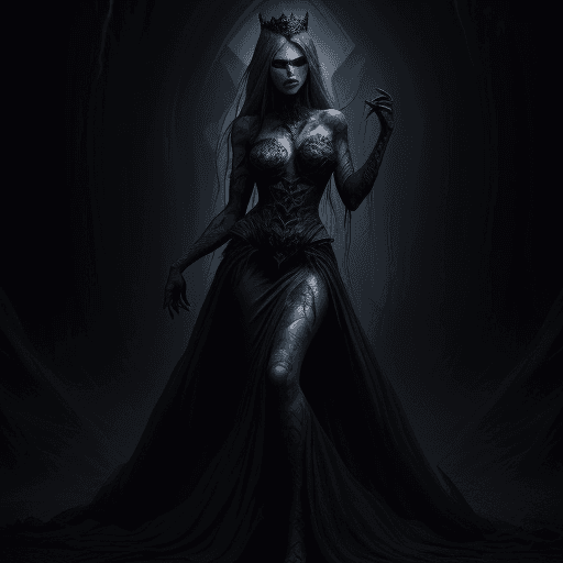 AI generated: a full body portrait of dark queen,perfect face,  dark fantasy randy theme, mystical, zoomed, Dark t...