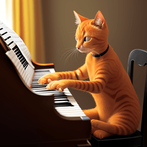 AI generated: Orange colored cat playing Piano