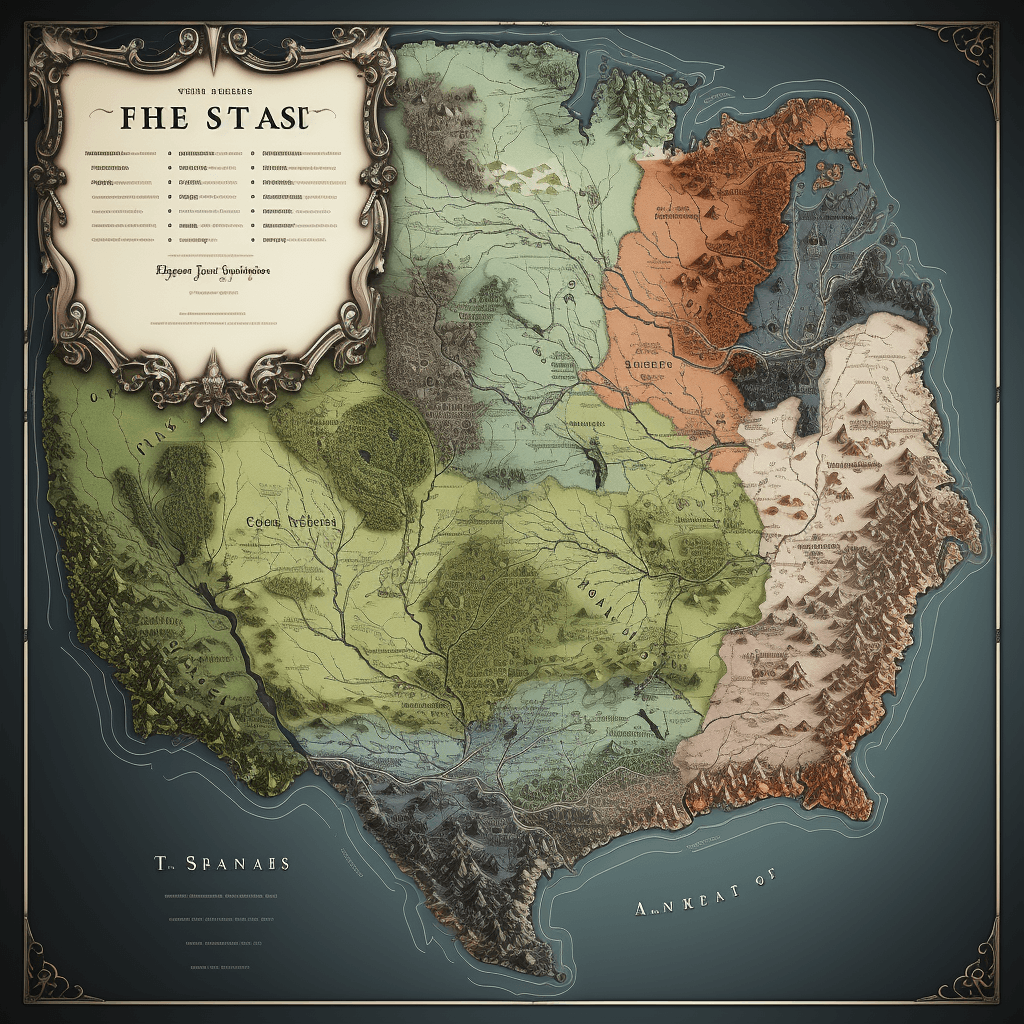 AI generated: Fantasy map that has USA map outline but divided into two parts where east side is whole with no div...