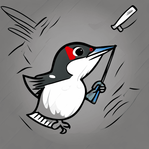 AI generated: cute woodpecker with golf club, coloring page for kids, cartoon style, low detail, thick lines, no s...