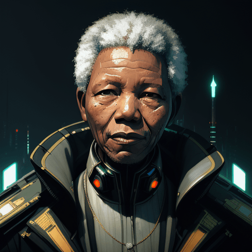 AI generated:  a detailed portrait of Nelson Mandela, Futuristic sci-fi fashion, royal attire by Ismail inceoglu d...