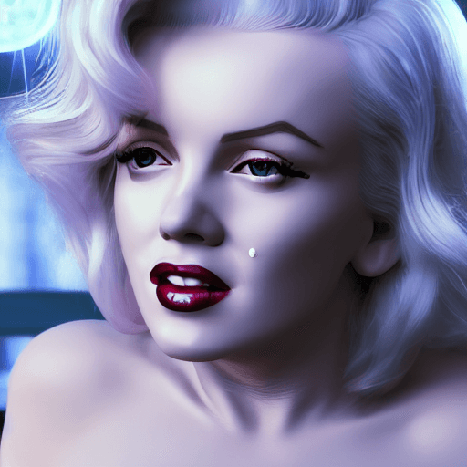 AI generated: girl, marilyn monroe, ghost in the shell, cyberpunk, anime, ultra realistic, cinematic and volumetri...
