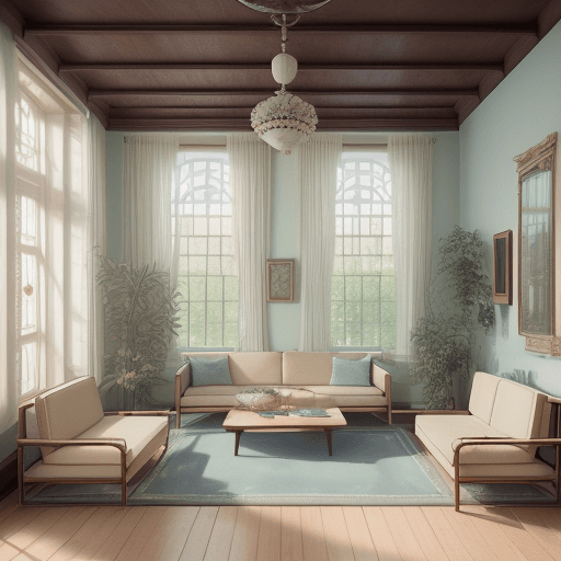 AI generated: High resolution photography interior design, dreamy sunken living room conversation pit, wooden floo...