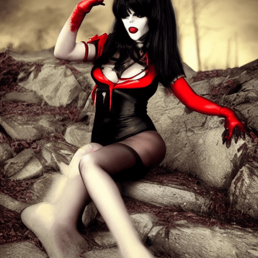AI generated: 
Vampirella Ella Normandy from Warren Publishing, beautiful charismatic girl, athletic body, gorgeou...