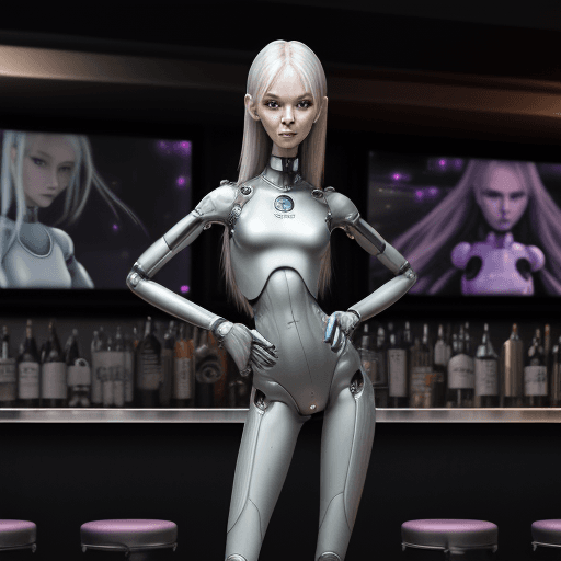 AI generated: [close-up full body three-quarter, slender bartender girl in a shirt on the background of a club bar...