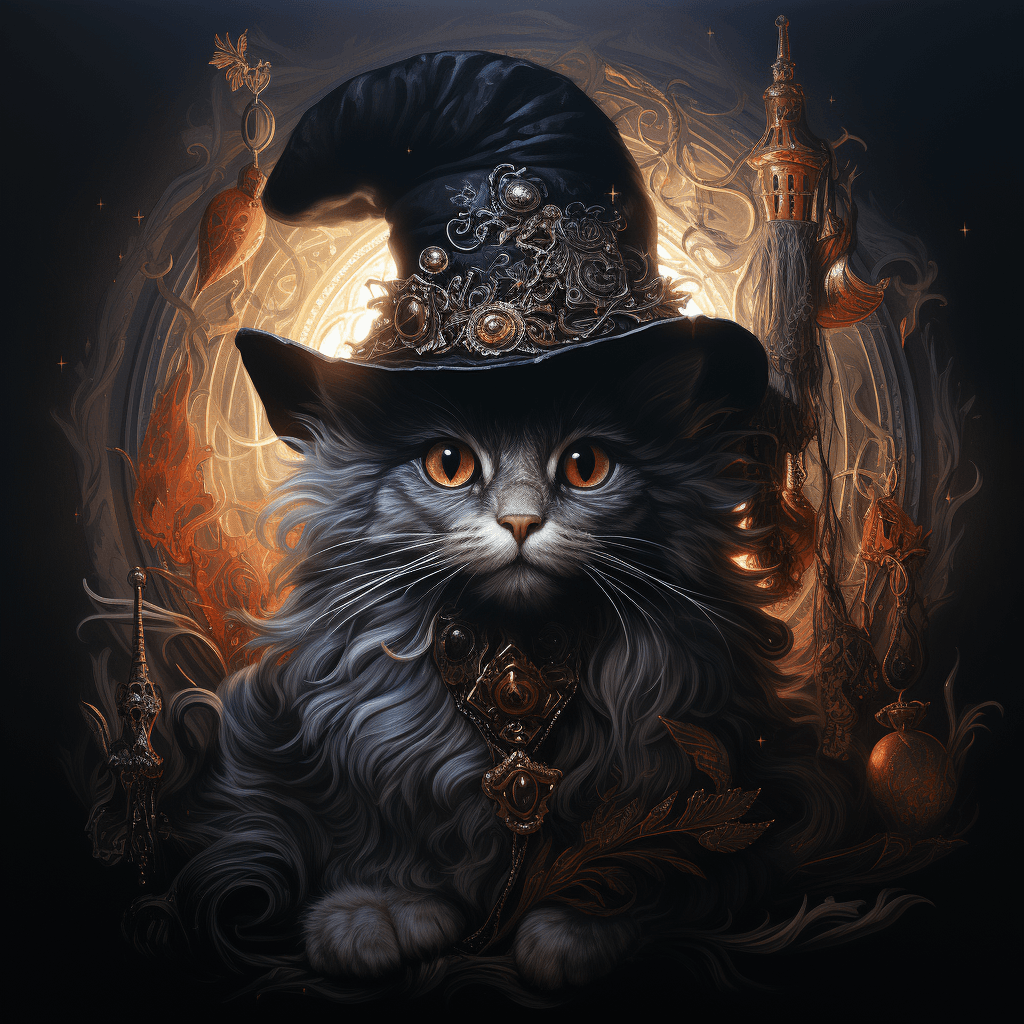 AI generated: Witch fluffy cat, ultra detailed, hyperrealism, epic, barok, opulent, majestic, filigree, high quali...