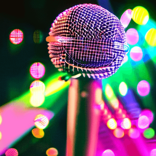AI generated: Close-up photo A little bunny singer holding a microphone, suit in a pink suit with big eyes. Ultra-...