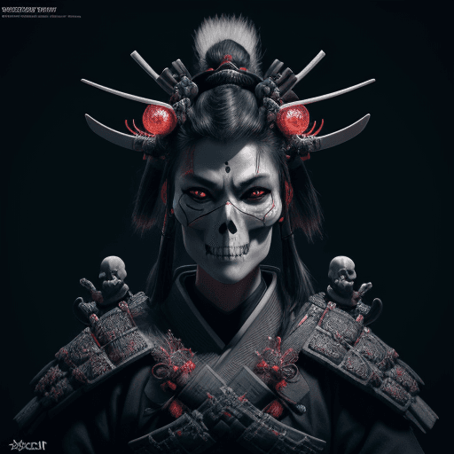 AI generated: Samurai "X" close-up portrait, full body, skull, bioluminescent creatures, intricate artwork. octane...