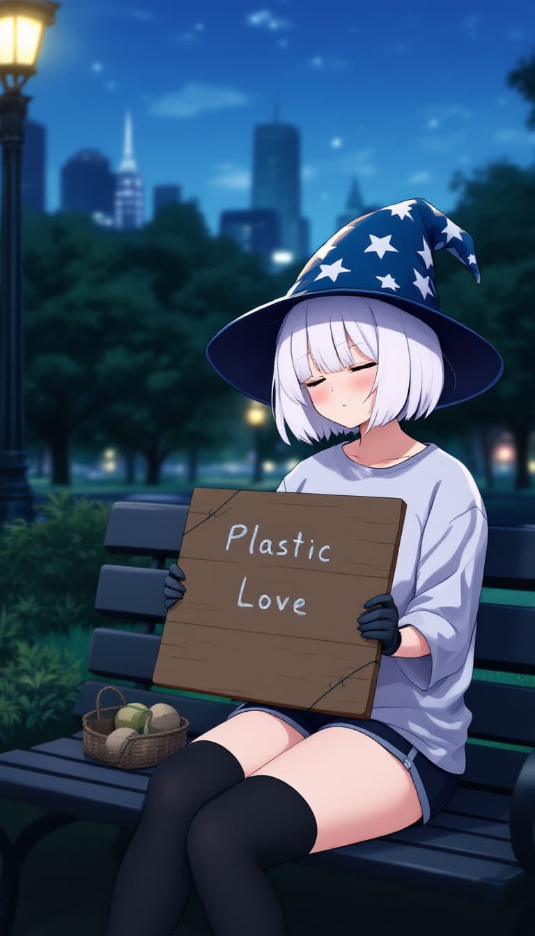 AI generated: 1lady, solo, cute, white short hair, wizard hat, close-up, shaded face, (clothes:2.0), oversized shi...