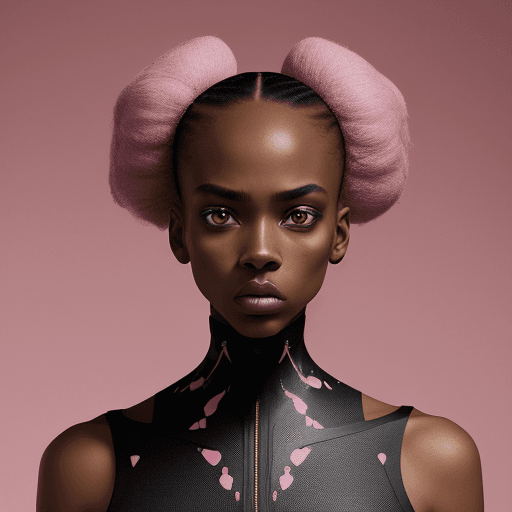 AI generated: Serious black female model, looking diagonally, dressed in streetwear clothing, coton materials, pre...