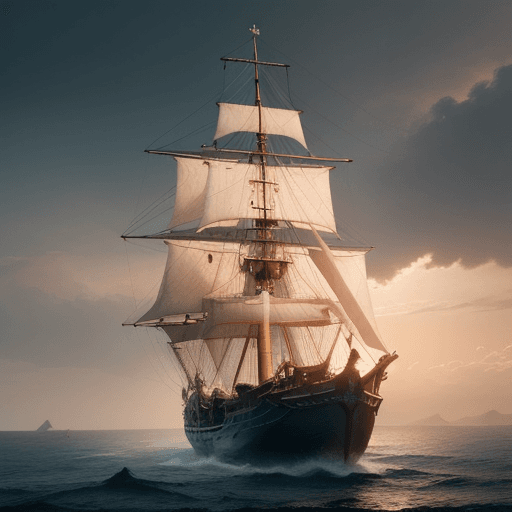 AI generated: Photo of a ultra realistic sailing ship, dramatic light, pale sunrise, cinematic lighting, battered,...