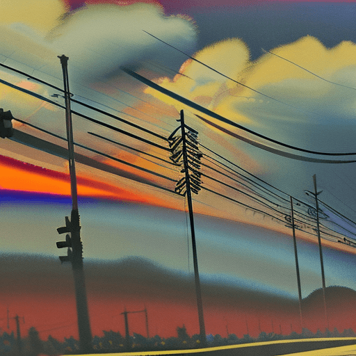 AI generated: A dramatic sunset unfolds over the quiet city streets, with clouds in the sky painted in vibrant sha...
