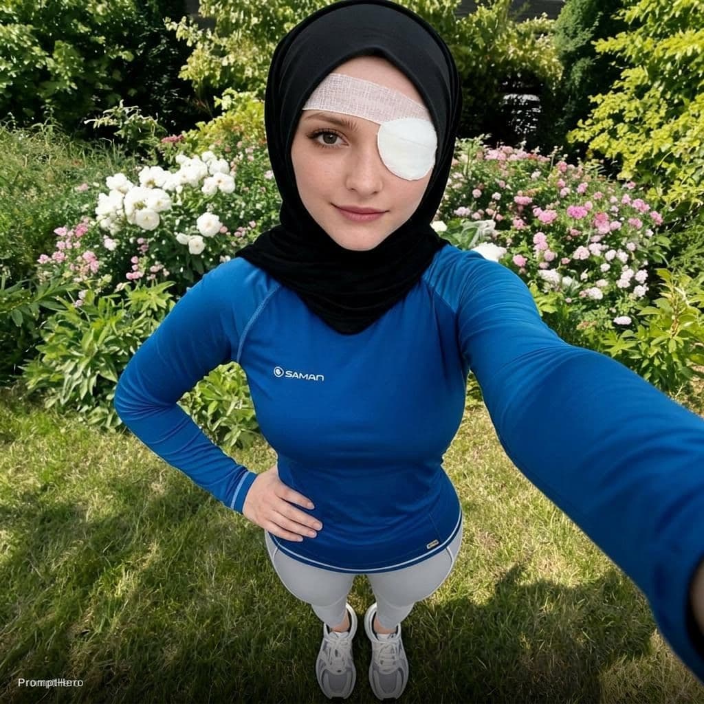 AI generated: Change pose of woman on picture 1. Lower her left arm, put her left hand to her hip. Make her eye ba...