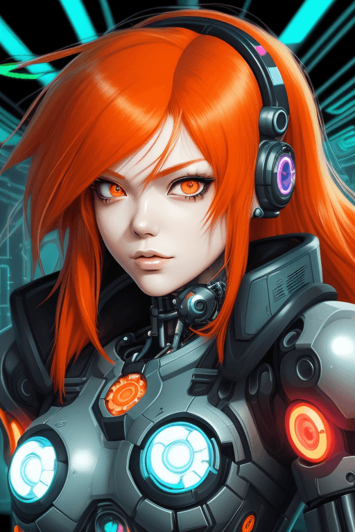 AI generated: mj, 2d illustration of a cybernetic biochemical cyberpunk girl, (anime style:0.7), vibrant colors, e...