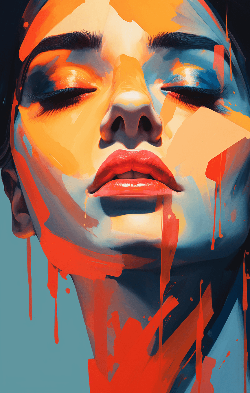 AI generated: a poster of a woman's face, in the style of soft gradients, light navy and orange, futuristic glam, ...
