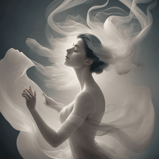 AI generated: smoke sculpture portrait of a woman, in the style of flowing fabrics, delicate ink washes, dance, ju...